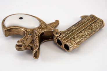 Denix Western 1866 Double Barrel Derringer Replica Pistol - Brass 